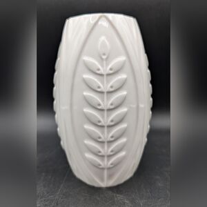 Jonathan Adler Small White Ceramic Vase, Embossed Leaves, Glossy
